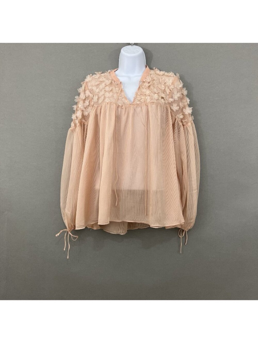 Anthropologie Endless Rose Peach Floral Appliqué Long Sleeve Blouse